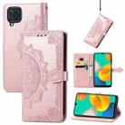 For Samsung Galaxy M32 Mandala Flower Embossed Horizontal Flip Leather Case with Holder & Three Card Slots & Wallet & Lanyard(Rose Gold) - 1