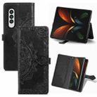 For Samsung Galaxy Z Fold3 Mandala Flower Embossed Horizontal Flip Leather Case with Holder & Three Card Slots & Wallet & Lanyard(Black) - 1