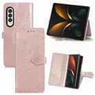 For Samsung Galaxy Z Fold3 Mandala Flower Embossed Horizontal Flip Leather Case with Holder & Three Card Slots & Wallet & Lanyard(Rose Gold) - 1