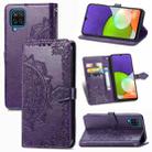 For Samsung Galaxy A12 Mandala Flower Embossed Horizontal Flip Leather Case with Holder & Three Card Slots & Wallet & Lanyard(Purple) - 1