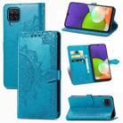 For Samsung Galaxy A12 Mandala Flower Embossed Horizontal Flip Leather Case with Holder & Three Card Slots & Wallet & Lanyard(Blue) - 1