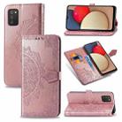 For Samsung Galaxy A03s 164mm Mandala Flower Embossed Horizontal Flip Leather Case with Holder & Three Card Slots & Wallet & Lanyard(Rose Gold) - 1