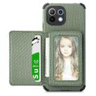 For Xiaomi Mi 11 Lite Carbon Fiber Magnetic Card Bag TPU+PU Shockproof Back Cover Case with Holder & Card Slot & Photo Frame(Green) - 1