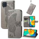 For Samsung Galaxy M32 Butterfly Love Flowers Embossed Horizontal Flip Leather Case with Holder & Card Slots & Wallet & Lanyard(Gray) - 1