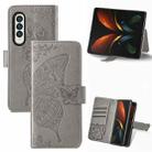 For Samsung Galaxy Z Fold3 Butterfly Love Flowers Embossed Horizontal Flip Leather Case with Holder & Card Slots & Wallet & Lanyard(Gray) - 1