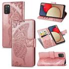 For Samsung Galaxy A03s 164mm Butterfly Love Flowers Embossed Horizontal Flip Leather Case with Holder & Card Slots & Wallet & Lanyard(Rose Gold) - 1