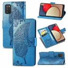 For Samsung Galaxy A03s 164mm Butterfly Love Flowers Embossed Horizontal Flip Leather Case with Holder & Card Slots & Wallet & Lanyard(Blue) - 1