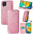 For Galaxy A22 4G Blooming Mandala Embossed Pattern Magnetic Horizontal Flip Leather Case with Holder & Card Slots & Wallet(Pink) - 1