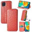 For Galaxy A22 4G Blooming Mandala Embossed Pattern Magnetic Horizontal Flip Leather Case with Holder & Card Slots & Wallet(Red) - 1