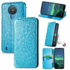 For Nokia 1.4 Blooming Mandala Embossed Pattern Magnetic Horizontal Flip Leather Case with Holder & Card Slots & Wallet(Blue) - 1