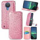 For Nokia 1.4 Blooming Mandala Embossed Pattern Magnetic Horizontal Flip Leather Case with Holder & Card Slots & Wallet(Pink) - 1