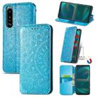 For Sony Xperia 5 III Blooming Mandala Embossed Pattern Magnetic Horizontal Flip Leather Case with Holder & Card Slots & Wallet(Blue) - 1
