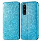 For Sony Xperia 5 III Blooming Mandala Embossed Pattern Magnetic Horizontal Flip Leather Case with Holder & Card Slots & Wallet(Blue) - 2