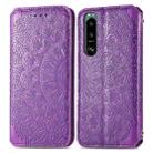For Sony Xperia 5 III Blooming Mandala Embossed Pattern Magnetic Horizontal Flip Leather Case with Holder & Card Slots & Wallet(Purple) - 2