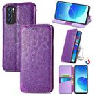 For OPPO Reno6 5G Blooming Mandala Embossed Pattern Magnetic Horizontal Flip Leather Case with Holder & Card Slots & Wallet(Purple) - 1