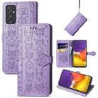 For Galaxy  A82 5G Cute Cat and Dog Embossed Horizontal Flip Leather Case with Holder & Card Slots & Wallet & Lanyard(Purple) - 1
