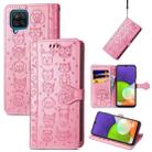For Galaxy A22 4G Cute Cat and Dog Embossed Horizontal Flip Leather Case with Holder & Card Slots & Wallet & Lanyard(Pink) - 1