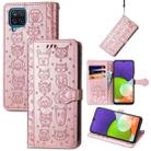 For Galaxy A22 4G Cute Cat and Dog Embossed Horizontal Flip Leather Case with Holder & Card Slots & Wallet & Lanyard(Rose Gold) - 1
