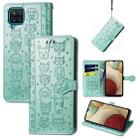 For Galaxy A12 Cute Cat and Dog Embossed Horizontal Flip Leather Case with Holder & Card Slots & Wallet & Lanyard(Green) - 1