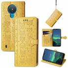 For Nokia 1.4 Cute Cat and Dog Embossed Horizontal Flip Leather Case with Holder & Card Slots & Wallet & Lanyard(Yellow) - 1