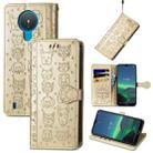 For Nokia 1.4 Cute Cat and Dog Embossed Horizontal Flip Leather Case with Holder & Card Slots & Wallet & Lanyard(Gold) - 1