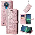 For Nokia 1.4 Cute Cat and Dog Embossed Horizontal Flip Leather Case with Holder & Card Slots & Wallet & Lanyard(Rose Gold) - 1