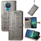 For Nokia 1.4 Cute Cat and Dog Embossed Horizontal Flip Leather Case with Holder & Card Slots & Wallet & Lanyard(Gray) - 1