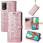 For OPPO Realme V15 5G Cute Cat and Dog Embossed Horizontal Flip Leather Case with Holder & Card Slots & Wallet & Lanyard(Rose Gold) - 1