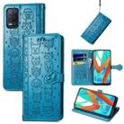 For OPPO Realme V15 5G Cute Cat and Dog Embossed Horizontal Flip Leather Case with Holder & Card Slots & Wallet & Lanyard(Blue) - 1