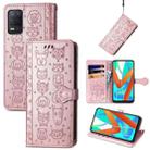 For OPPO Realme V13 Cute Cat and Dog Embossed Horizontal Flip Leather Case with Holder & Card Slots & Wallet & Lanyard(Rose Gold) - 1