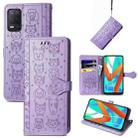 For OPPO Realme V13 Cute Cat and Dog Embossed Horizontal Flip Leather Case with Holder & Card Slots & Wallet & Lanyard(Purple) - 1