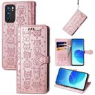 For OPPO Reno6 5G Cute Cat and Dog Embossed Horizontal Flip Leather Case with Holder & Card Slots & Wallet & Lanyard(Rose Gold) - 1
