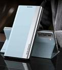 For Samsung Galaxy S21 5G Side Electroplated Magnetic Ultra-Thin Horizontal Flip Leather Case with Holder(Light Blue) - 1