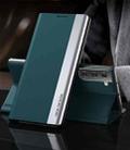 For Samsung Galaxy S21 5G Side Electroplated Magnetic Ultra-Thin Horizontal Flip Leather Case with Holder(Green) - 1