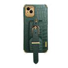 For iPhone 13 Pro Electroplated TPU Crocodile Pattern Leather Case with Wrist Strap (Green) - 2