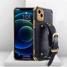 For iPhone 13 Electroplated TPU Crocodile Pattern Leather Case with Wrist Strap(Black) - 1