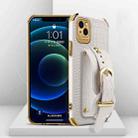 For iPhone 13 mini Electroplated TPU Crocodile Pattern Leather Case with Wrist Strap (White) - 1