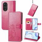 For Honor 50 Four-leaf Clasp Embossed Buckle Mobile Phone Protection Leather Case with Lanyard & Card Slot & Wallet & Bracket Function(Magenta) - 1