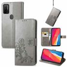 For Ulefone Note 11 Plus Four-leaf Clasp Embossed Buckle Mobile Phone Protection Leather Case with Lanyard & Card Slot & Wallet & Bracket Function(Gray) - 1