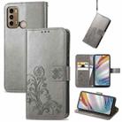 For Xiaomi Redmi Note 10 Pro 5G/Poco X3 GT Four-leaf Clasp Embossed Buckle Mobile Phone Protection Leather Case with Lanyard & Card Slot & Wallet & Bracket Function(Gray) - 1