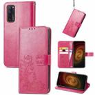 For ZTE AXON 20 5G Four-leaf Clasp Embossed Buckle Mobile Phone Protection Leather Case with Lanyard & Card Slot & Wallet & Bracket Function(Magenta) - 1