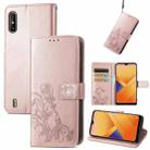 For Wiko Y81 Four-leaf Clasp Embossed Buckle Mobile Phone Protection Leather Case with Lanyard & Card Slot & Wallet & Bracket Function(Rose Gold) - 1