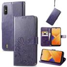 For Wiko Y81 Four-leaf Clasp Embossed Buckle Mobile Phone Protection Leather Case with Lanyard & Card Slot & Wallet & Bracket Function(Purple) - 1