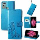 For INFINIX Hot 10 Play Four-leaf Clasp Embossed Buckle Mobile Phone Protection Leather Case with Lanyard & Card Slot & Wallet & Bracket Function(Blue) - 1