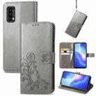 For Blackview A90 Four-leaf Clasp Embossed Buckle Mobile Phone Protection Leather Case with Lanyard & Card Slot & Wallet & Bracket Function(Gray) - 1