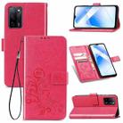 For OPPO A55 5G Four-leaf Clasp Embossed Buckle Mobile Phone Protection Leather Case with Lanyard & Card Slot & Wallet & Bracket Function(Magenta) - 1