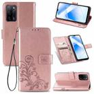For OPPO A55 5G Four-leaf Clasp Embossed Buckle Mobile Phone Protection Leather Case with Lanyard & Card Slot & Wallet & Bracket Function(Rose Gold) - 1