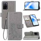 For OPPO A55 5G Four-leaf Clasp Embossed Buckle Mobile Phone Protection Leather Case with Lanyard & Card Slot & Wallet & Bracket Function(Gray) - 1