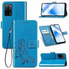 For OPPO A55 5G Four-leaf Clasp Embossed Buckle Mobile Phone Protection Leather Case with Lanyard & Card Slot & Wallet & Bracket Function(Blue) - 1