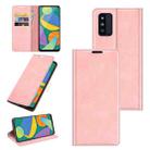 For Samsung Galaxy F52 5G Retro-skin Business Magnetic Suction Leather Case with Holder & Card Slots & Wallet(Pink) - 1